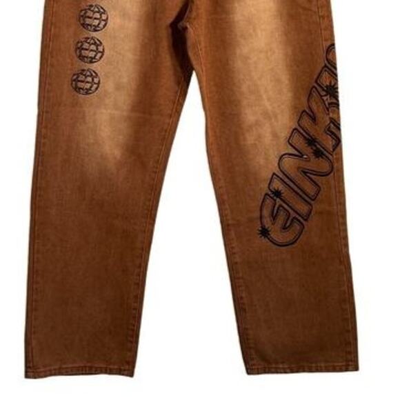 FASHION Jeans Mens Size 28" Waist Brown Baggy Y2K Grafitti Korean Streetwear NWT - Picture 6 of 10